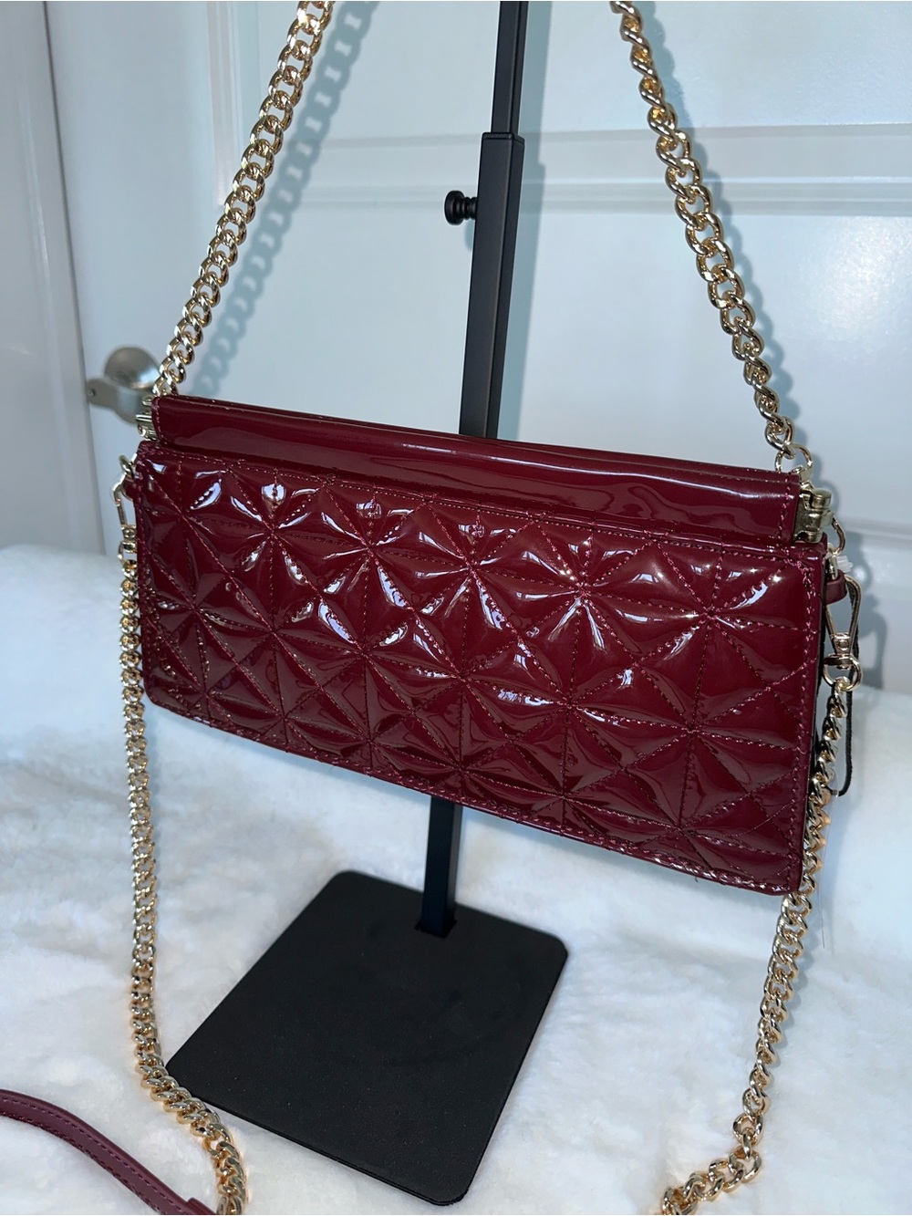 Call It Spring - Stylish Patent Quilted Chain Shoulder Bag - Burgundy